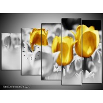 Klok schilderij Tulpen | Geel, Grijs, Wit | 150x100cm 5Luik