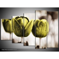 Klok schilderij Tulpen | Bruin, Groen | 150x100cm 5Luik