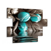 Glas schilderij Tulpen | Blauw, Grijs, Zwart | 115x85cm 4Luik