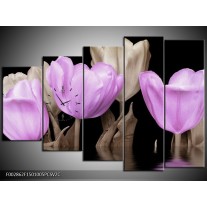 Klok schilderij Tulpen | Paars, Grijs | 150x100cm 5Luik