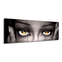 Glas schilderij Ogen | Geel, Grijs, Zwart | 120x40cm 3Luik