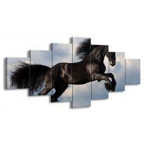 Canvas schilderij Paard | Zwart, Blauw, Wit | 210x100cm 7Luik