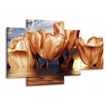 Glas schilderij Tulpen | Bruin, Geel, Blauw | 120x75cm 4Luik
