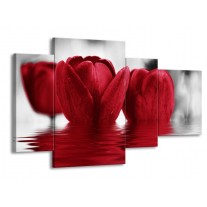 Glas schilderij Tulpen | Zwart, Rood, Grijs | 120x75cm 4Luik