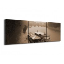 Glas schilderij Boot | Grijs, Wit | 150x50cm 3Luik