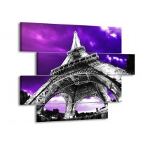 Canvas schilderij Eiffeltoren | Paars, Zwart, Grijs | 115x85cm 4Luik