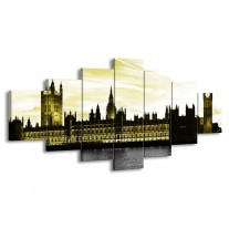 Canvas schilderij Londen | Groen, Goud, Zwart | 210x100cm 7Luik