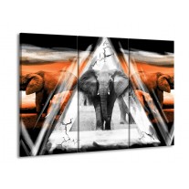 Glas schilderij Olifant | Oranje, Wit, Grijs | 90x60cm 3Luik