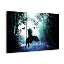 Canvas schilderij Paard | Blauw, Zwart, Wit | 90x60cm 3Luik