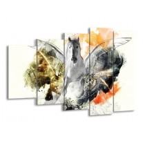 Canvas schilderij Paard | Wit, Oranje, Grijs | 150x100cm 5Luik