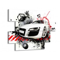 Canvas schilderij Audi | Rood, Zwart, Wit | 115x85cm 4Luik