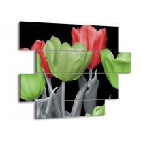 Glas schilderij Tulpen | Groen, Grijs, Rood | 115x85cm 4Luik
