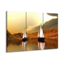 Glas schilderij Zeilboot | Bruin, Wit, Grijs | 90x60cm 3Luik