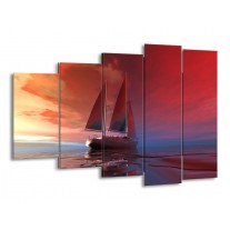 Glas schilderij Zeilboot | Rood, Blauw, Geel | 150x100cm 5Luik
