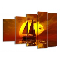 Canvas schilderij Zeilboot | Geel, Rood, Bruin | 150x100cm 5Luik