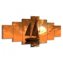 Glas schilderij Zeilboot | Bruin, Geel, Grijs | 210x100cm 7Luik