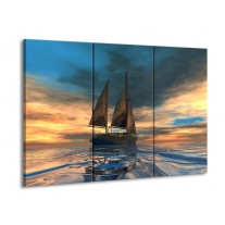 Glas schilderij Zeilboot | Blauw, Geel, Grijs | 90x60cm 3Luik