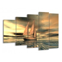 Canvas schilderij Zeilboot | Geel, Wit, Grijs | 150x100cm 5Luik