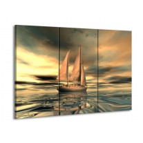 Canvas schilderij Zeilboot | Geel, Wit, Grijs | 90x60cm 3Luik