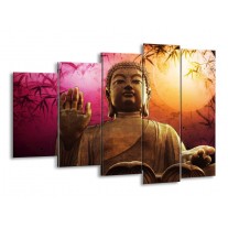Canvas schilderij Boeddha | Paars, Bruin, Wit | 150x100cm 5Luik