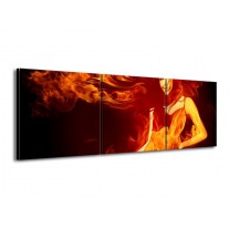 Glas schilderij Vrouw | Rood, Zwart, Geel | 150x50cm 3Luik
