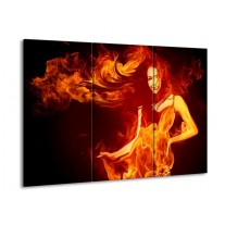Glas schilderij Vrouw | Rood, Zwart, Geel | 90x60cm 3Luik