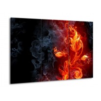 Glas schilderij Bloem | Rood, Zwart, Geel | 90x60cm 3Luik