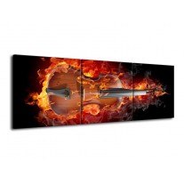 Glas schilderij Gitaar | Rood, Zwart, Geel | 120x40cm 3Luik
