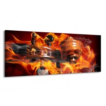 Glas schilderij Abstract | Rood, Zwart, Geel | 145x58cm 1Luik