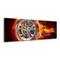 Canvas schilderij Wiel | Rood, Zwart, Geel | 150x50cm 3Luik
