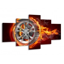 Canvas schilderij Wiel | Rood, Zwart, Geel | 150x80cm 5Luik