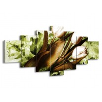 Canvas schilderij Tulpen | Groen, Bruin, Wit | 210x100cm 7Luik