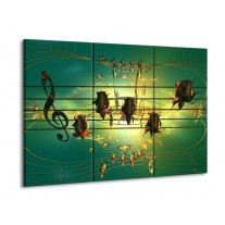 Canvas schilderij Muziek | Blauw, Zwart, Geel | 90x60cm 3Luik