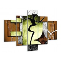 Glas schilderij Abstract | Bruin, Groen, Zwart | 100x70cm 5Luik