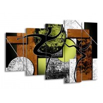 Canvas schilderij Abstract | Bruin, Groen, Zwart | 150x100cm 5Luik