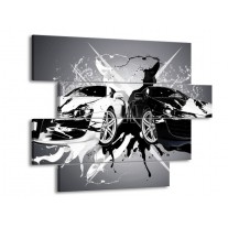 Canvas schilderij Audi | Zwart, Wit, Grijs | 115x85cm 4Luik