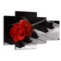 Canvas schilderij Roos | Rood, Wit, Zwart | 120x75cm 4Luik