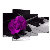 Canvas schilderij Roos | Paars, Zwart, Wit | 120x75cm 4Luik