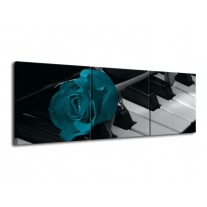 Canvas schilderij Roos | Blauw, Zwart, Wit | 120x40cm 3Luik