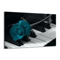 Canvas schilderij Roos | Blauw, Zwart, Wit | 140x90cm 1Luik