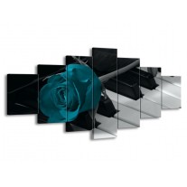 Glas schilderij Roos | Blauw, Zwart, Wit | 210x100cm 7Luik