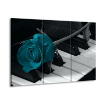 Canvas schilderij Roos | Blauw, Zwart, Wit | 90x60cm 3Luik