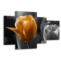 Glas schilderij Tulp | Geel, Oranje, Grijs | 120x75cm 4Luik