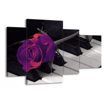 Canvas schilderij Roos | Paars, Zwart, Wit | 120x75cm 4Luik