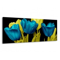 Glas schilderij Tulp | Blauw, Geel, Zwart | 145x58cm 1Luik