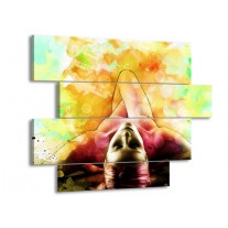Glas schilderij Vrouw | Geel, Groen, Rood | 115x85cm 4Luik