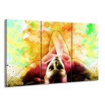 Glas schilderij Vrouw | Geel, Groen, Rood | 165x100cm 3Luik