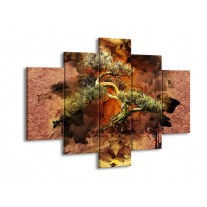 Glas schilderij Bonsai | Groen, Bruin, Zwart | 150x105cm 5Luik