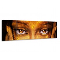 Glas schilderij Gezicht | Bruin, Geel, Goud | 170x50cm 3Luik