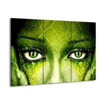 Glas schilderij Gezicht | Groen, Wit, Zwart | 90x60cm 3Luik